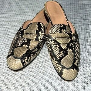 Jcrew snakeskin print loafer mules, size7.5
